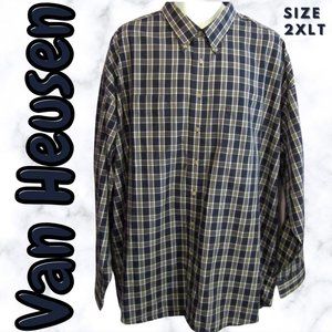 Van Heusen Mens 2XLT Blue Plaid Button Down Shirt